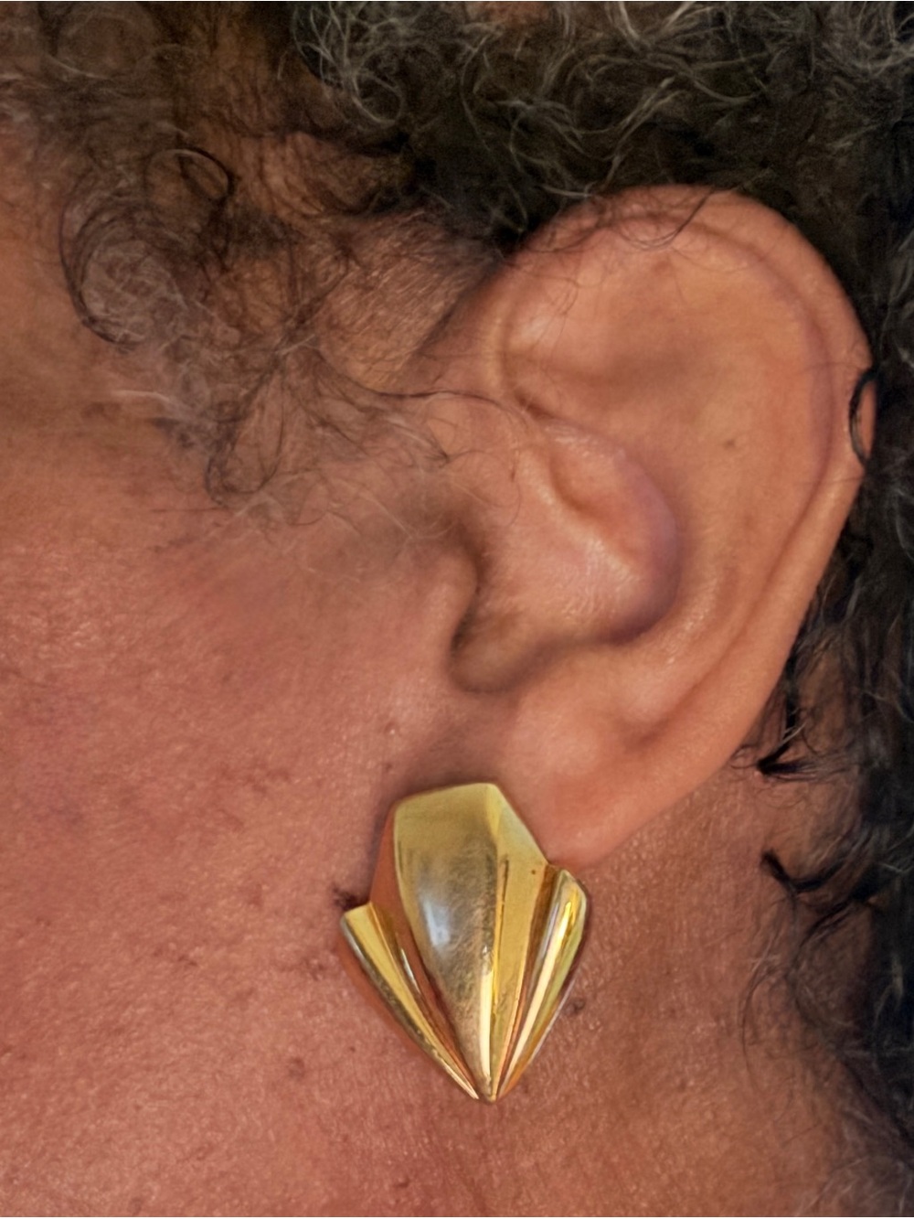 Vintage Monet Gold-Tone Fan Art Deco Shield Statement Earrings